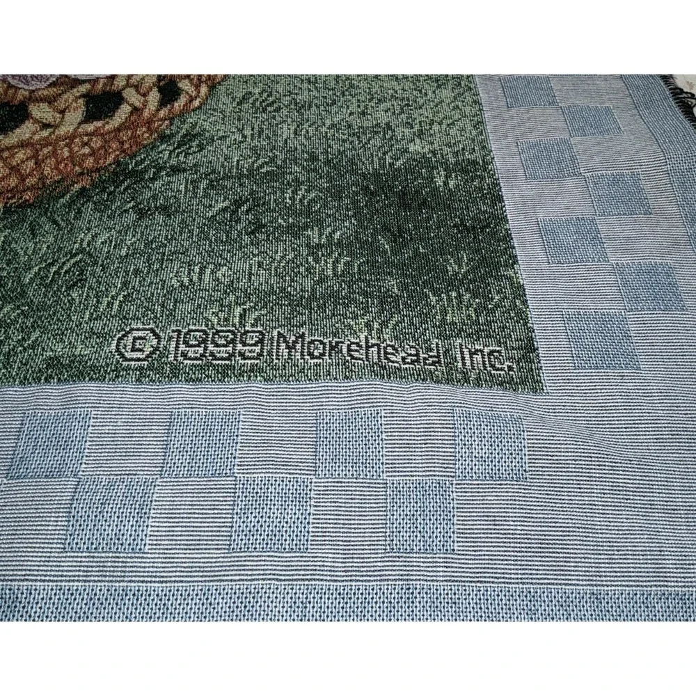 Vintage Woven Bunny Rabbit Tapestry Throw Blanket Fringe Easter Cottagecore